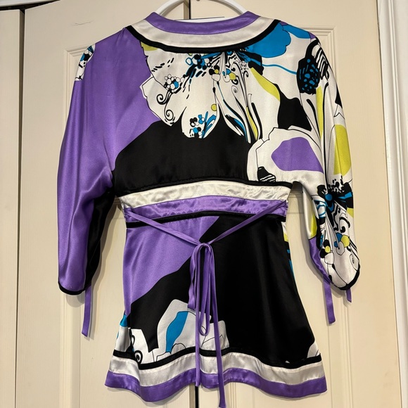 Vintage Y2k BeBe Silk Kimono Wrap Top Oriental Asian Inspired - Picture 3 of 6